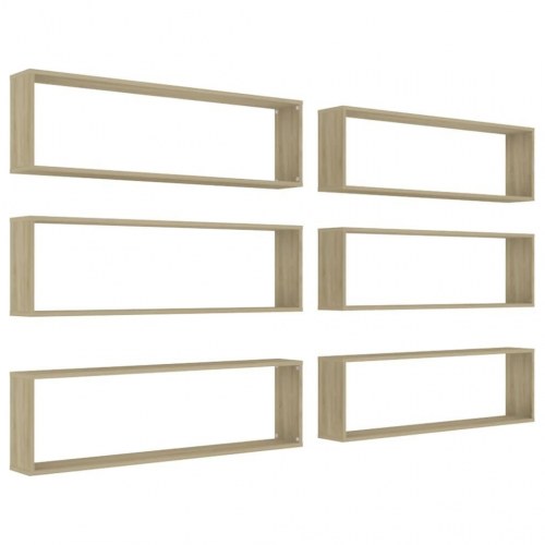 Væghylder 6 stk. 100x15x30 cm kubeform spånplade sonoma-eg