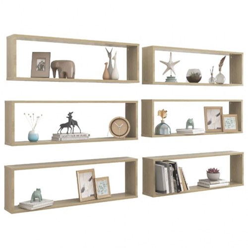 Væghylder 6 stk. 100x15x30 cm kubeform spånplade sonoma-eg