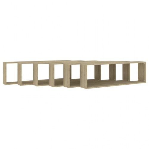 Væghylder 6 stk. 100x15x30 cm kubeform spånplade sonoma-eg