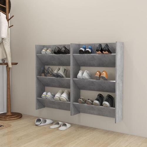 Væghængte skoskabe 2 stk. 60x18x90 cm spånplade betongrå