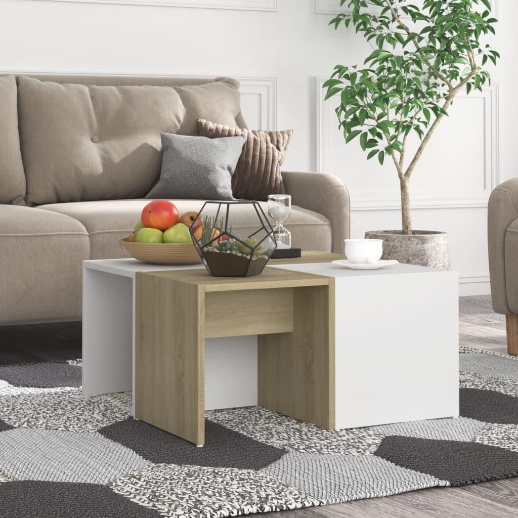 Sofabord 4 stk. 33x33x33 cm konstrueret træ hvid og sonoma-eg