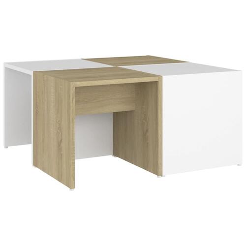 Sofabord 4 stk. 33x33x33 cm konstrueret træ hvid og sonoma-eg