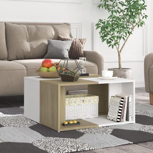 Sofabord 4 stk. 33x33x33 cm konstrueret træ hvid og sonoma-eg