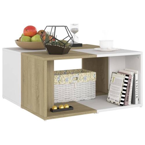 Sofabord 4 stk. 33x33x33 cm konstrueret træ hvid og sonoma-eg