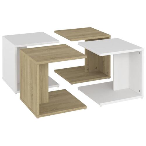 Sofabord 4 stk. 33x33x33 cm konstrueret træ hvid og sonoma-eg