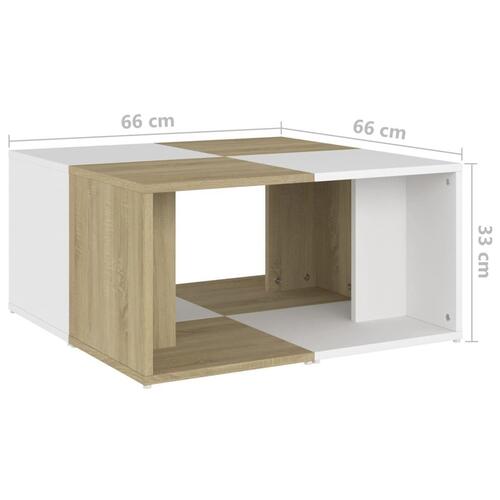 Sofabord 4 stk. 33x33x33 cm konstrueret træ hvid og sonoma-eg