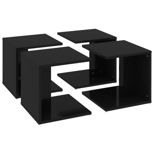 Sofabord 4 stk. 33x33x33 cm konstrueret træ sort højglans