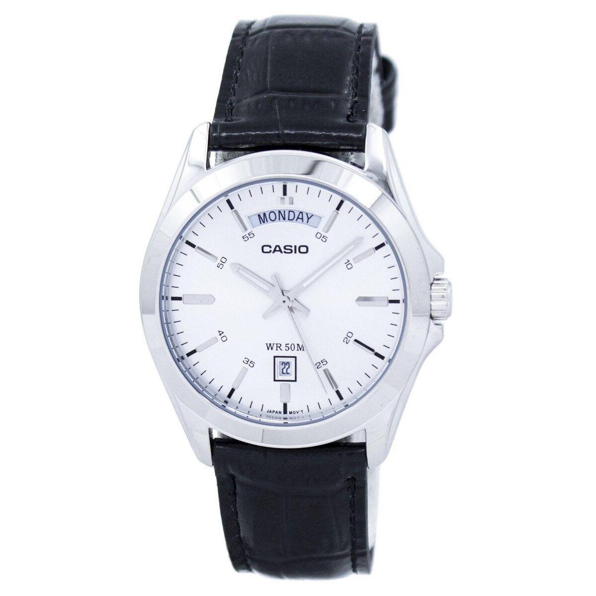 Casio MTP-1370L DAY DATE herreur - sort læder, Ø 40 mm billede