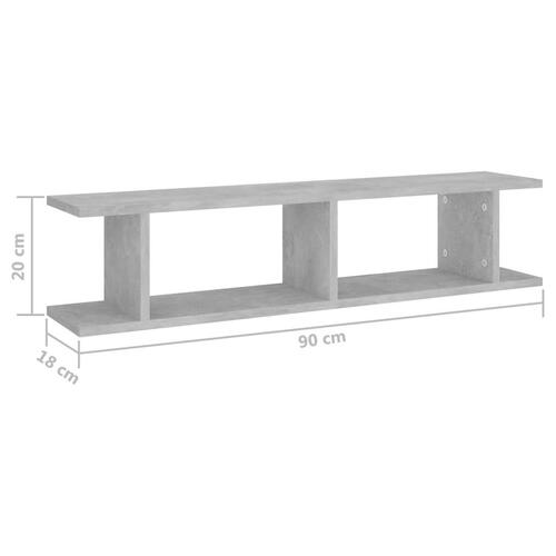 Væghylder 2 stk. 90x18x20 cm spånplade betongrå