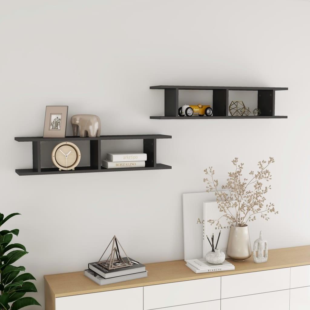 Væghylder 2 stk. 90x18x20 cm spånplade grå højglans
