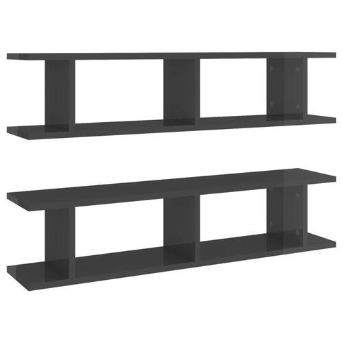 Væghylder 2 stk. 90x18x20 cm spånplade grå højglans