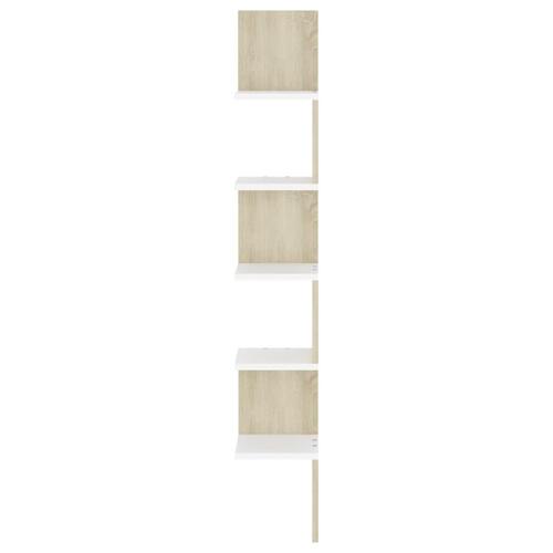 Væghængt hjørnehylde 20x20x127,5 cm hvid og sonoma-eg