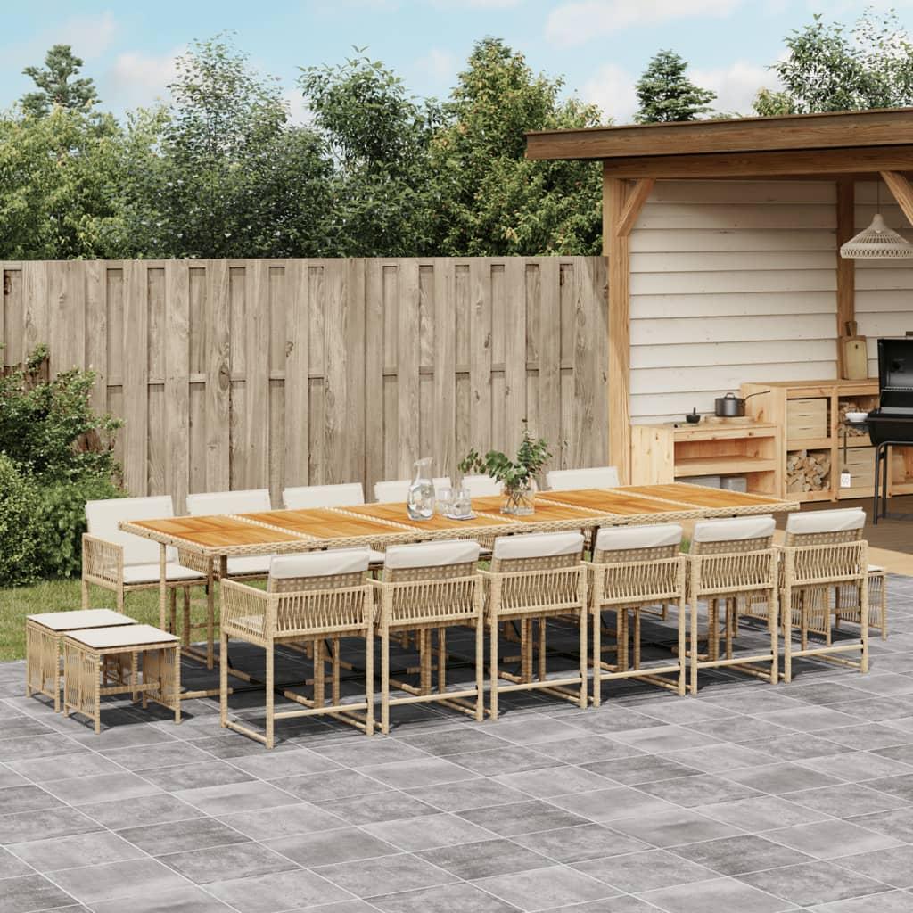 Spisebordssæt til haven 17 dele med hynder polyrattan beige billede