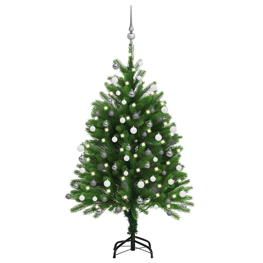 Kunstigt juletræ med lys og kuglesæt 120 cm grøn billede