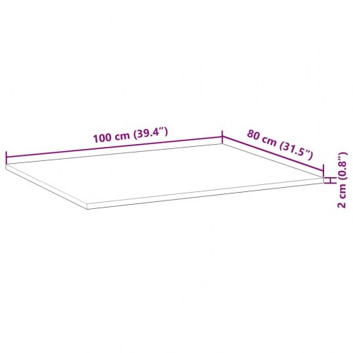 Bordplade 100 × 80 × 2 cm - rektangulær i massivt akacietræ