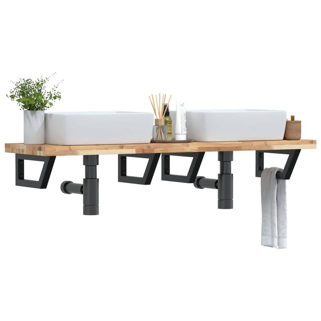 Væghængt Badeværelseshylde Stål Og Massivt Akacietræ - Brun og sort / 160 x 40 x 4 cm / Trapez
