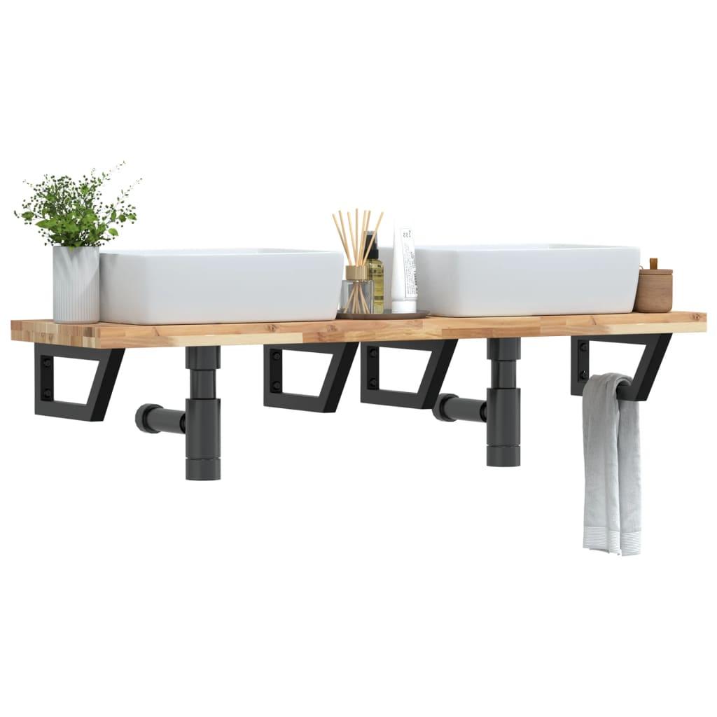 Væghængt Badeværelseshylde Stål Og Massivt Akacietræ - Brun og sort / 140 x 40 x 4 cm / Trapez
