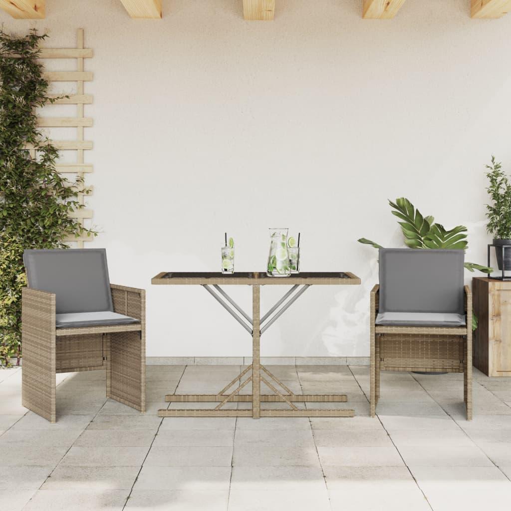 Bistrosæt til haven 3 dele med hynder polyrattan blandet beige billede