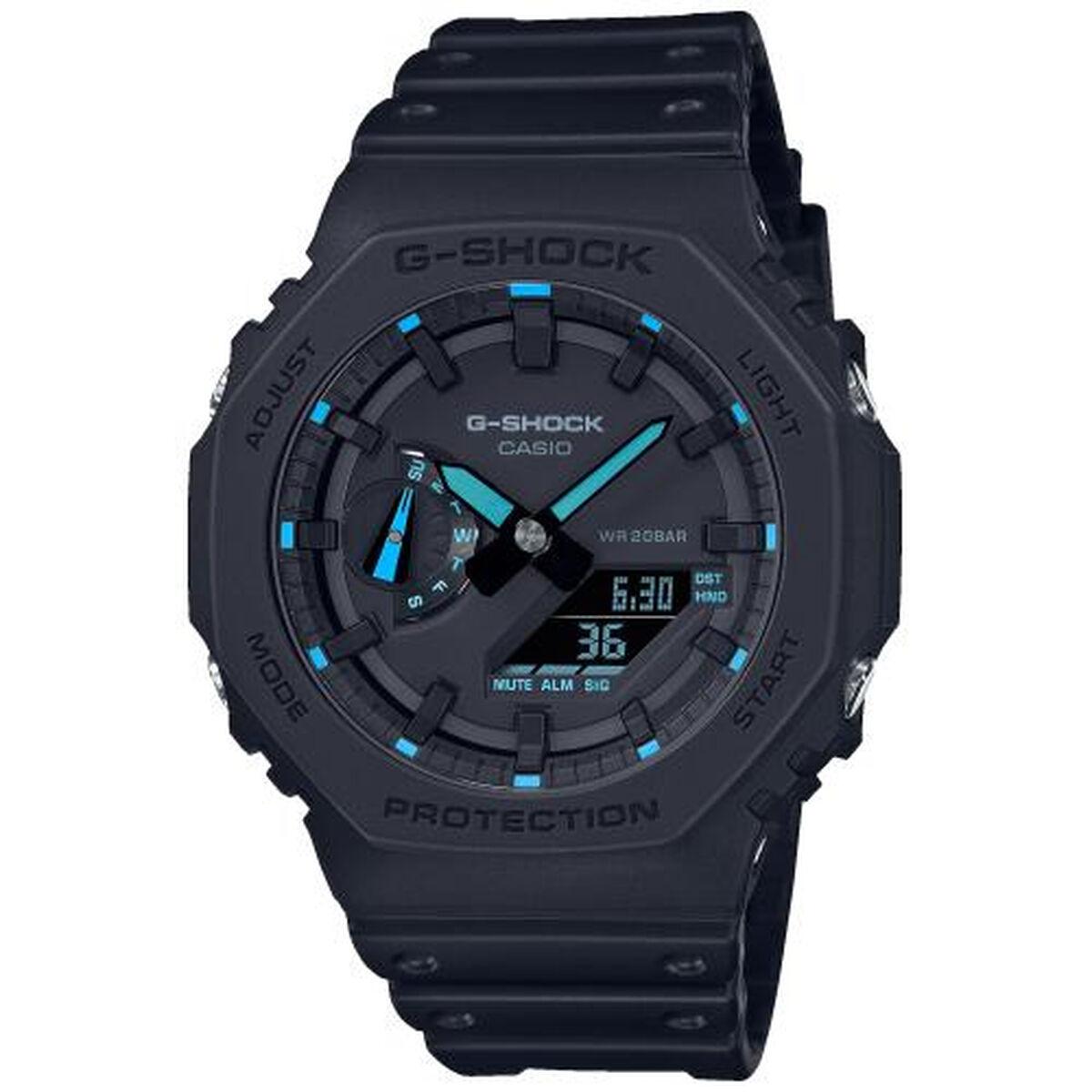 Herreur Casio G-Shock GA-2100 OAK Neon Blue Index - sort (Ø 45 mm) billede