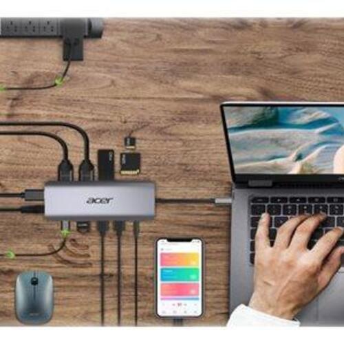 USB-C dockingstation Acer 12-i-1 Type-C adapter, sølv