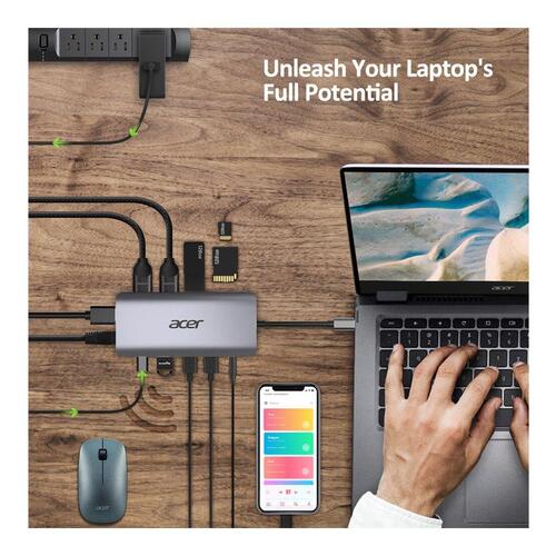 USB-C dockingstation Acer 12-i-1 Type-C adapter, sølv