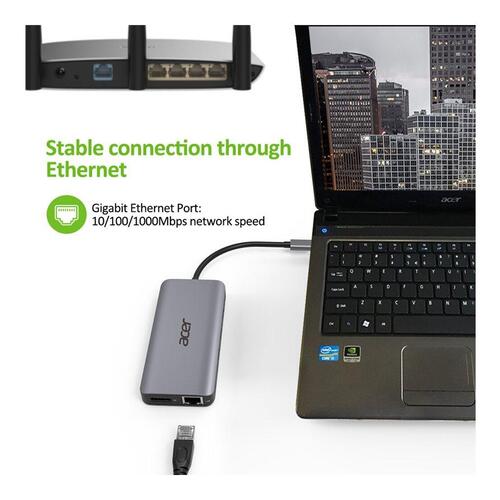 USB-C dockingstation Acer 12-i-1 Type-C adapter, sølv