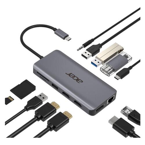 USB-C dockingstation Acer 12-i-1 Type-C adapter, sølv