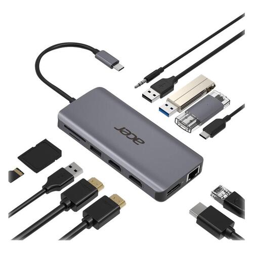 USB-C dockingstation Acer 12-i-1 Type-C adapter, sølv