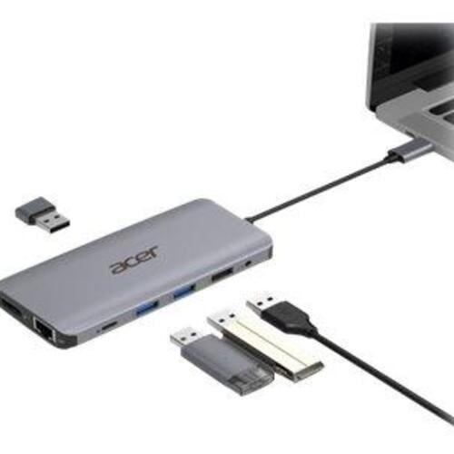 USB-C dockingstation Acer 12-i-1 Type-C adapter, sølv
