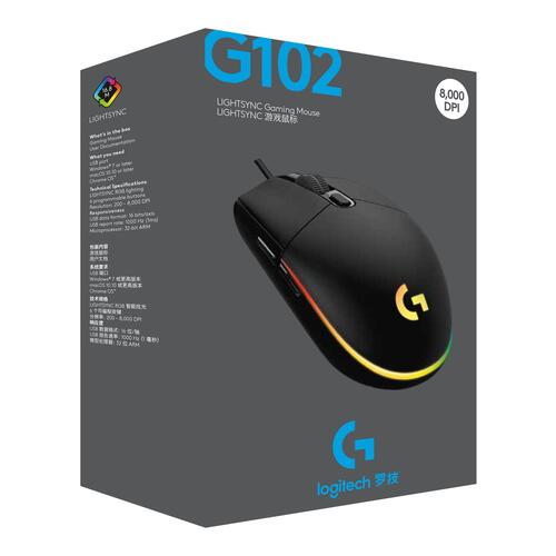 Gaming mus Logitech G102 LIGHTSYNC, kablet, sort