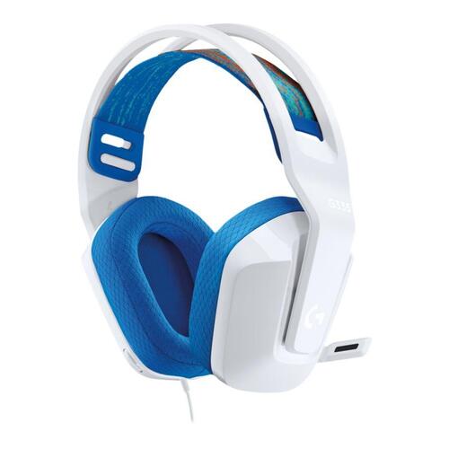 Gaming headset med ledning – Logitech G335, hvid/blå, 3,5 mm