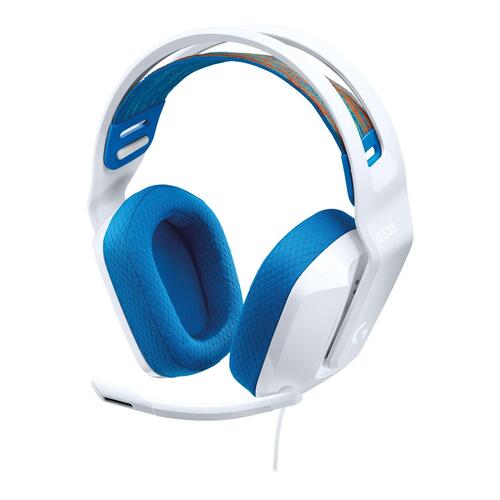 Gaming headset med ledning – Logitech G335, hvid/blå, 3,5 mm