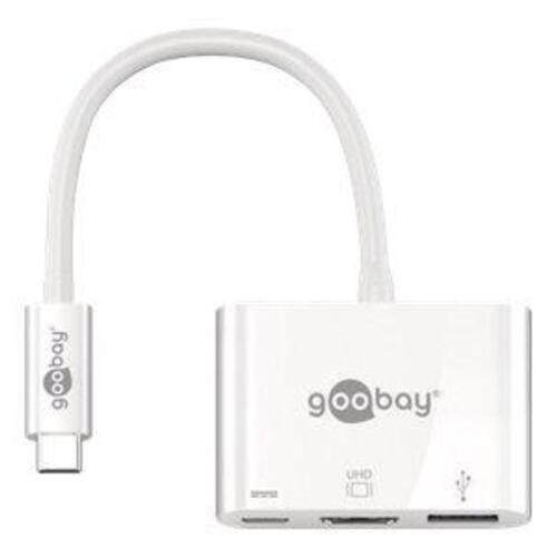 USB-C multiport-adapter – Goobay HDMI, USB 3.0 og PD (hvid)