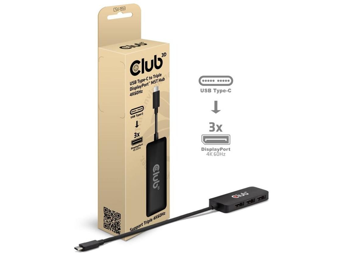 USB-C til 3x DisplayPort videoadapter 8K/4K - Club 3D (Sort) billede