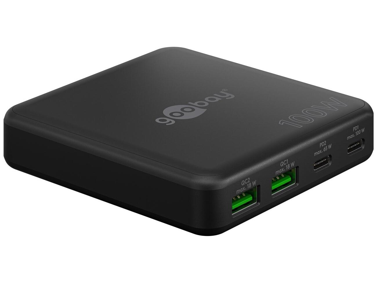USB oplader Goobay 4-ports GaN 100 W PD - Sort
