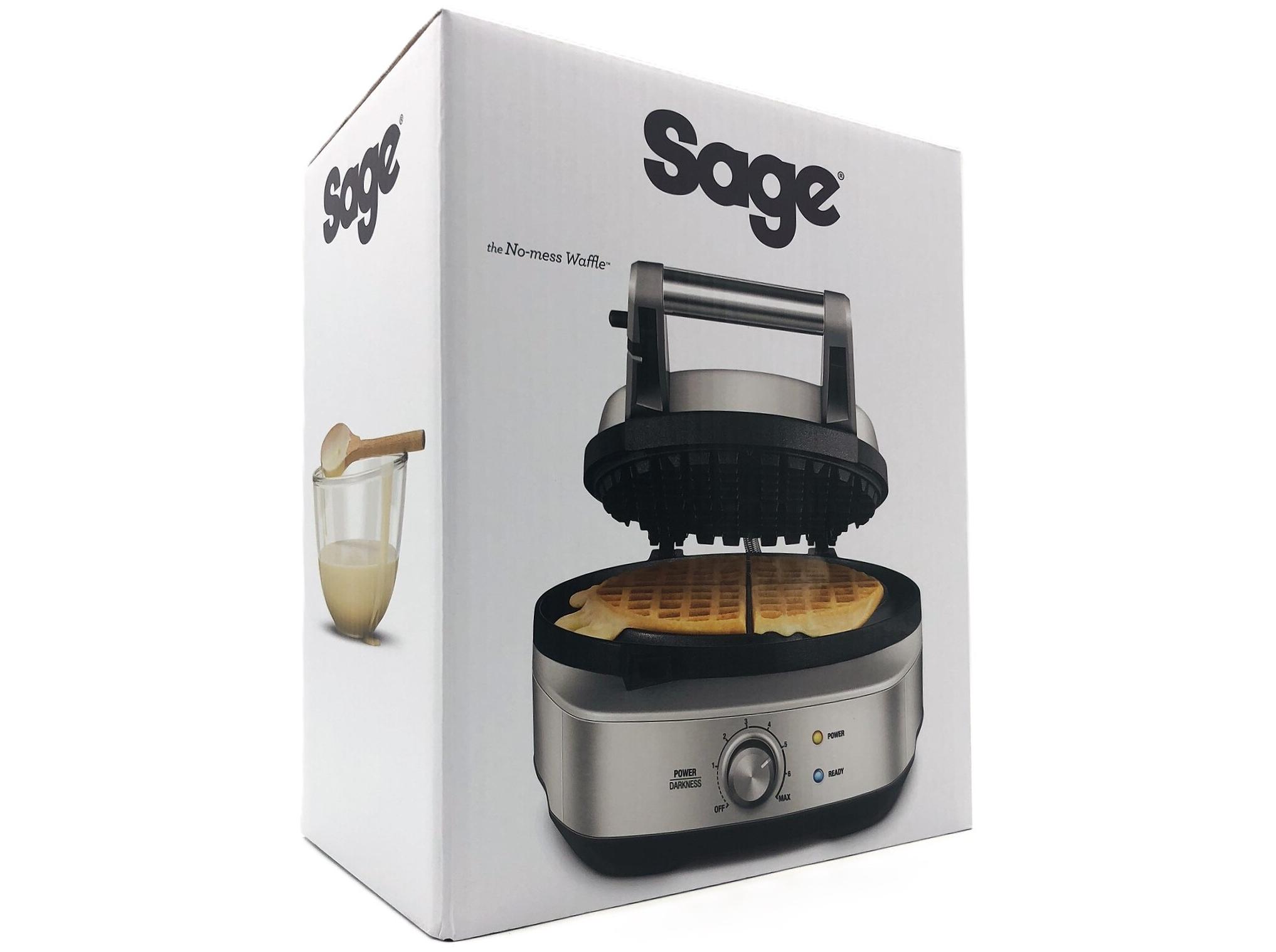 Vaffeljern Sage No‑mess Waffle – børstet rustfrit stål, 900 W