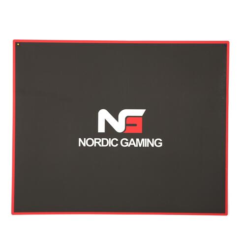 Stolemåtte til gaming – Nordic Gaming Guardian, 120 × 100 cm, sort/rød