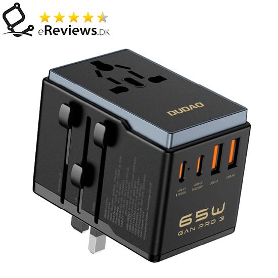 Rejseadapter 65 W GaN - Dudao A65Pro, 2×USB?C + 2×USB?A, sort