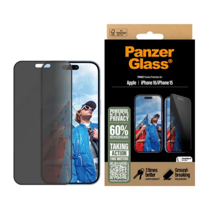Skærmbeskytter PanzerGlass Privacy til iPhone 16/15 - Ultra-Wide Fit billede