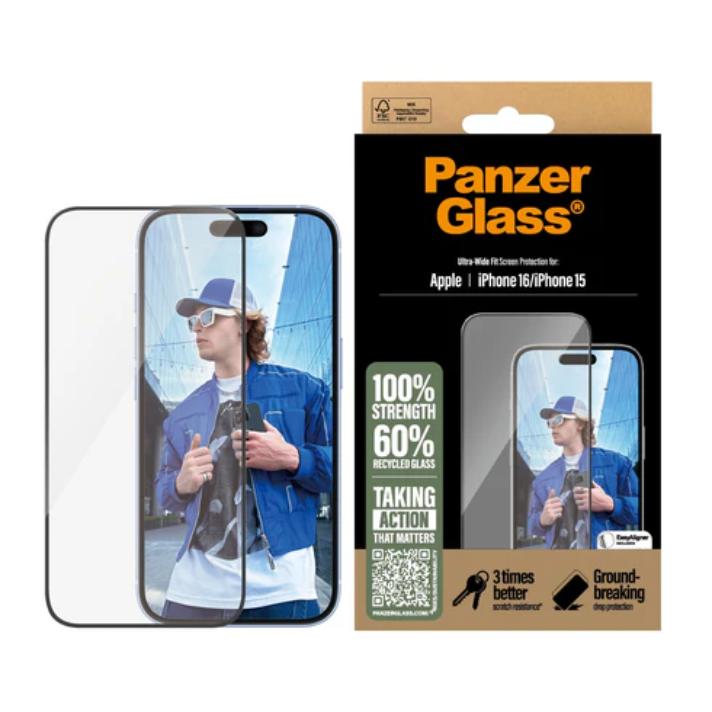 Skærmbeskyttelse PanzerGlass til iPhone 16/15 - Ultra-Wide Fit billede