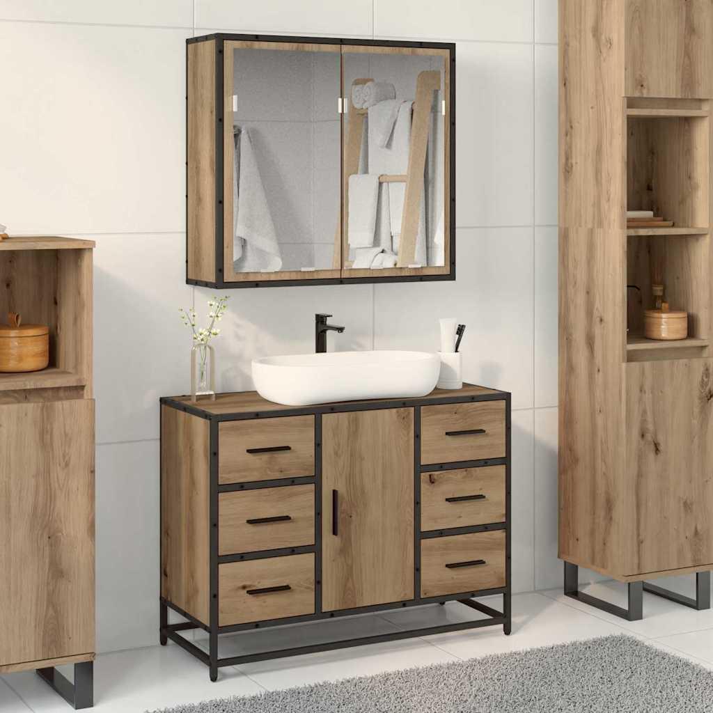 Badeværelsesmøbel sæt med dør 2 stk artisan eg 80 x 33 x 60 cm