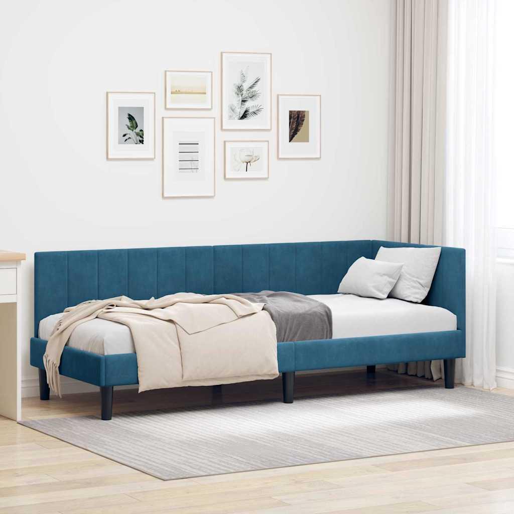 Hjørnesengramme med hovedgærde Blå 80 x 200 cm Fløjl billede