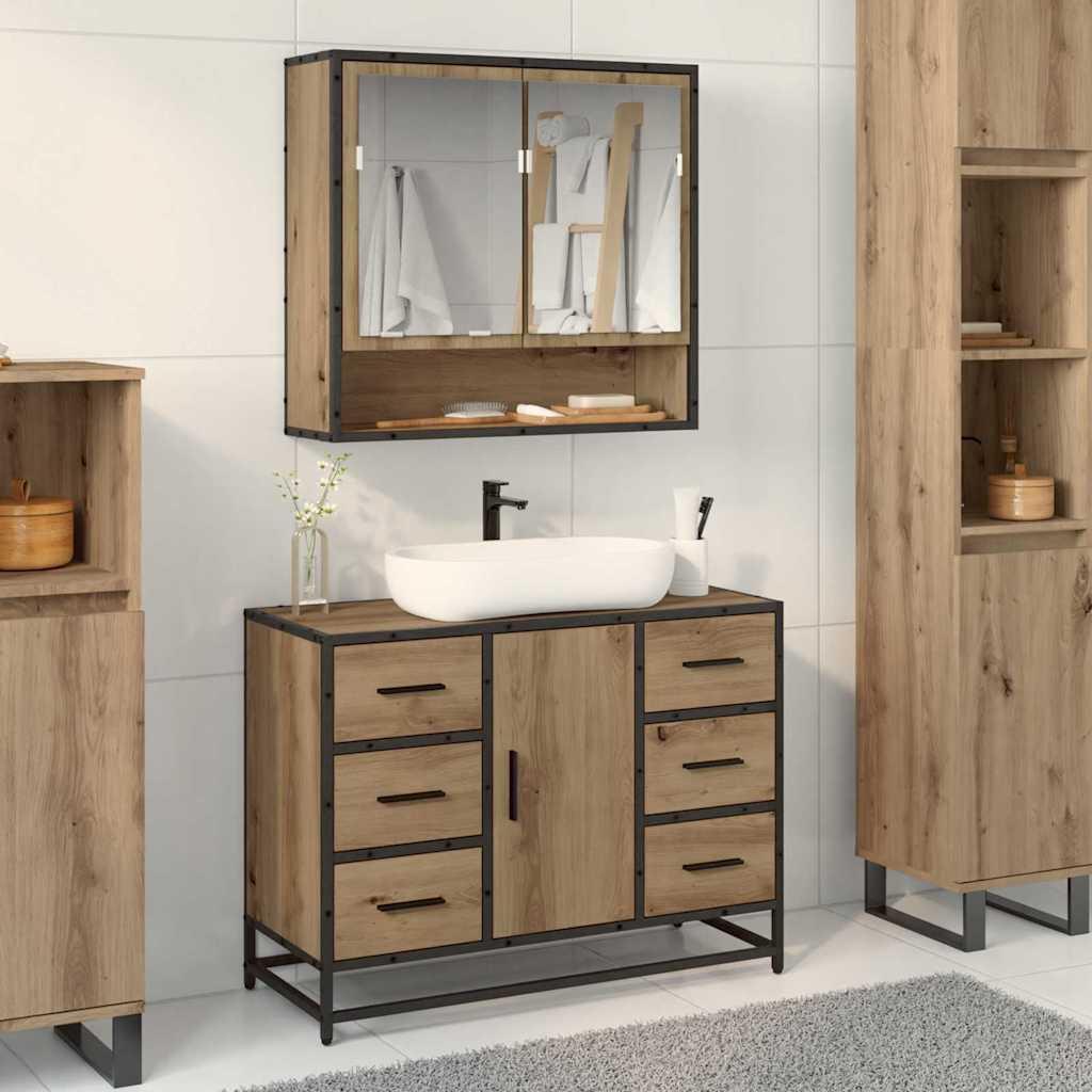 Badeværelsesmøbel sæt med dør 2 stk artisan eg 80 x 33 x 60 cm