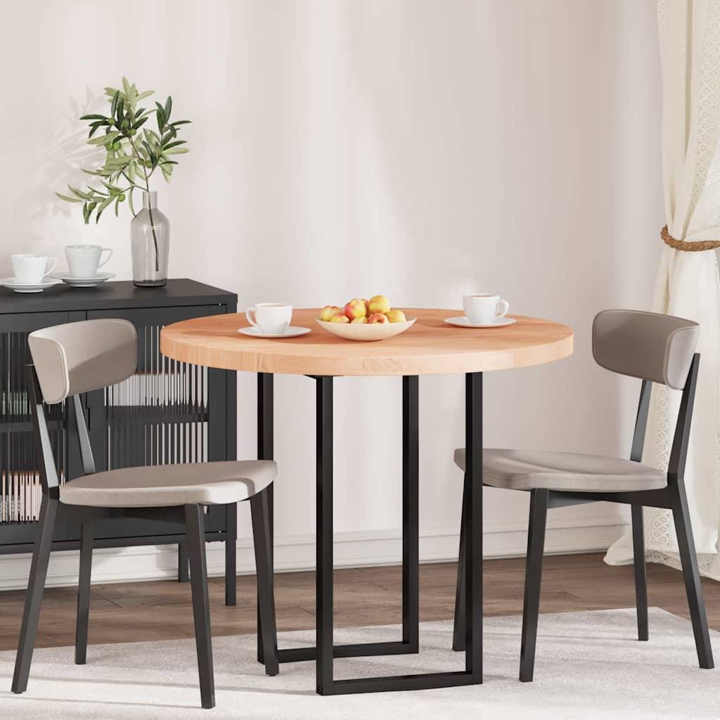 Bordplade Andet Lysebrun Ø 90 x 4 cm Solid egetræ