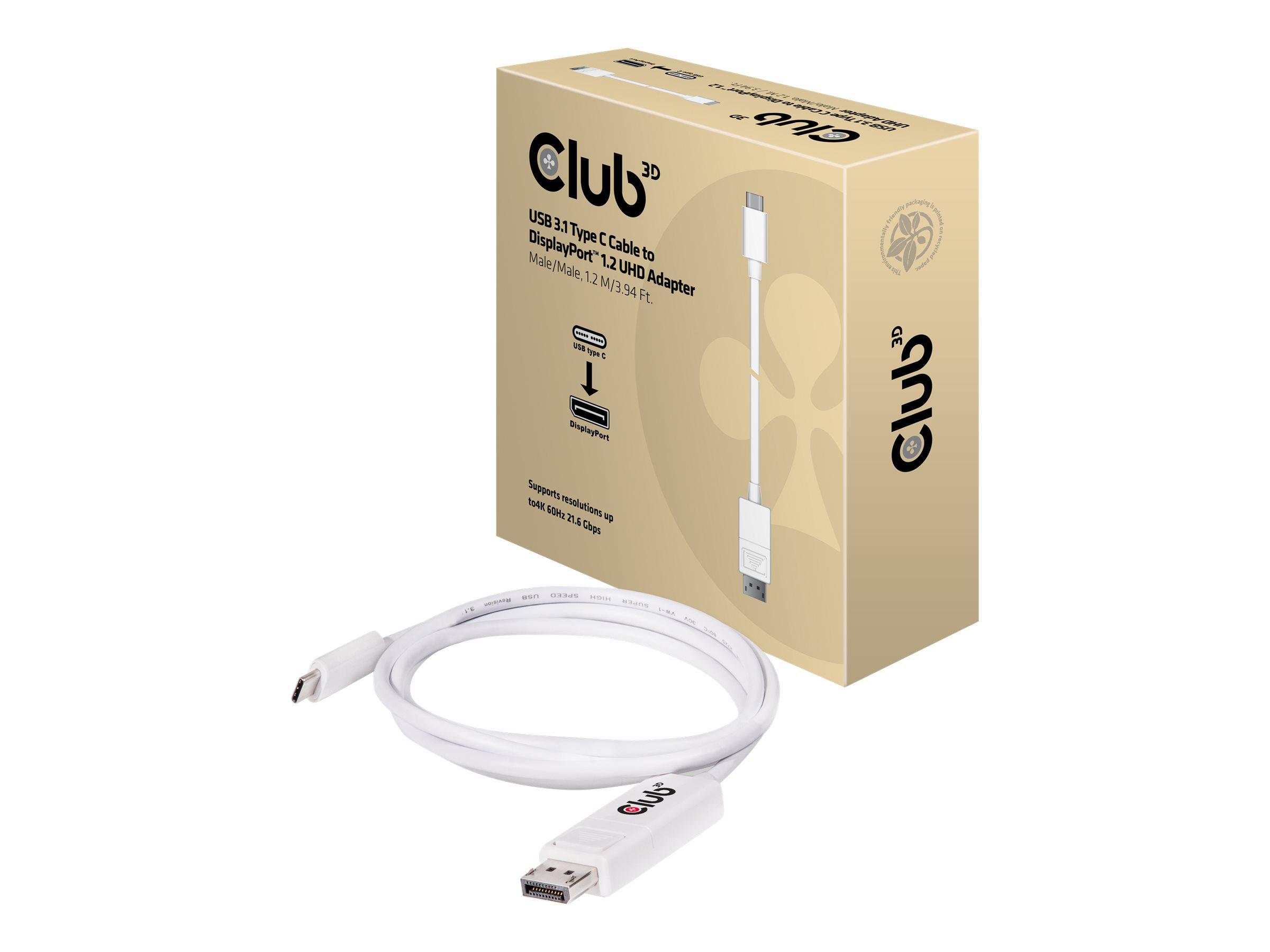 USB-C til DisplayPort kabel 1,2 m - Club 3D (hvid) billede