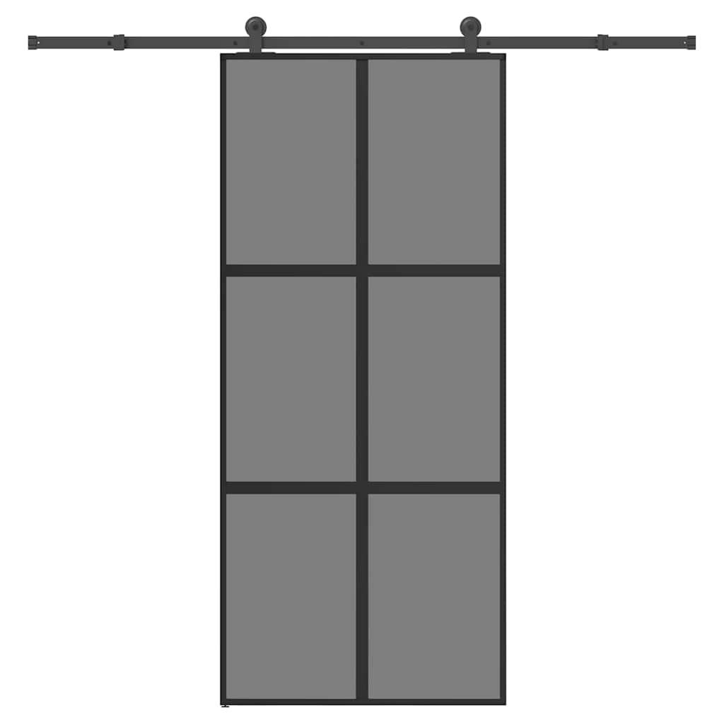 Skydedør med hardwaresæt 90x205 cm hærdet glas og aluminium billede