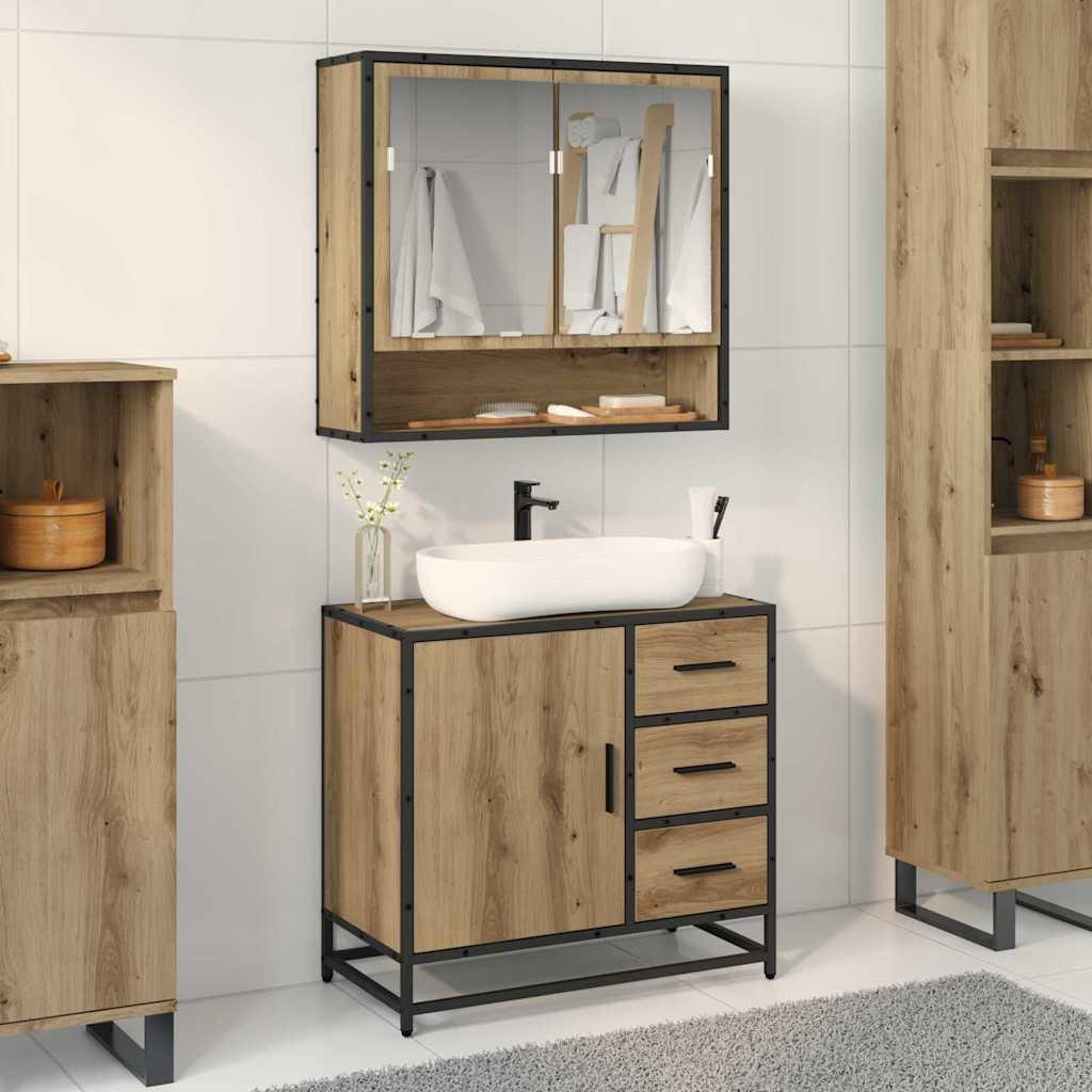 Badeværelsesmøbel sæt med dør 2 stk artisan eg 65 x 33 x 60 cm