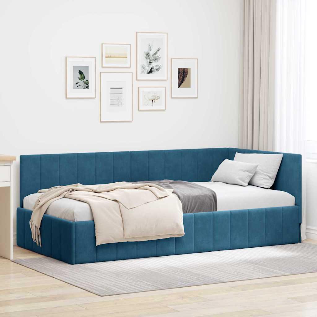 Hjørnesengramme med hovedgærde Blå 90 x 200 cm Fløjl billede