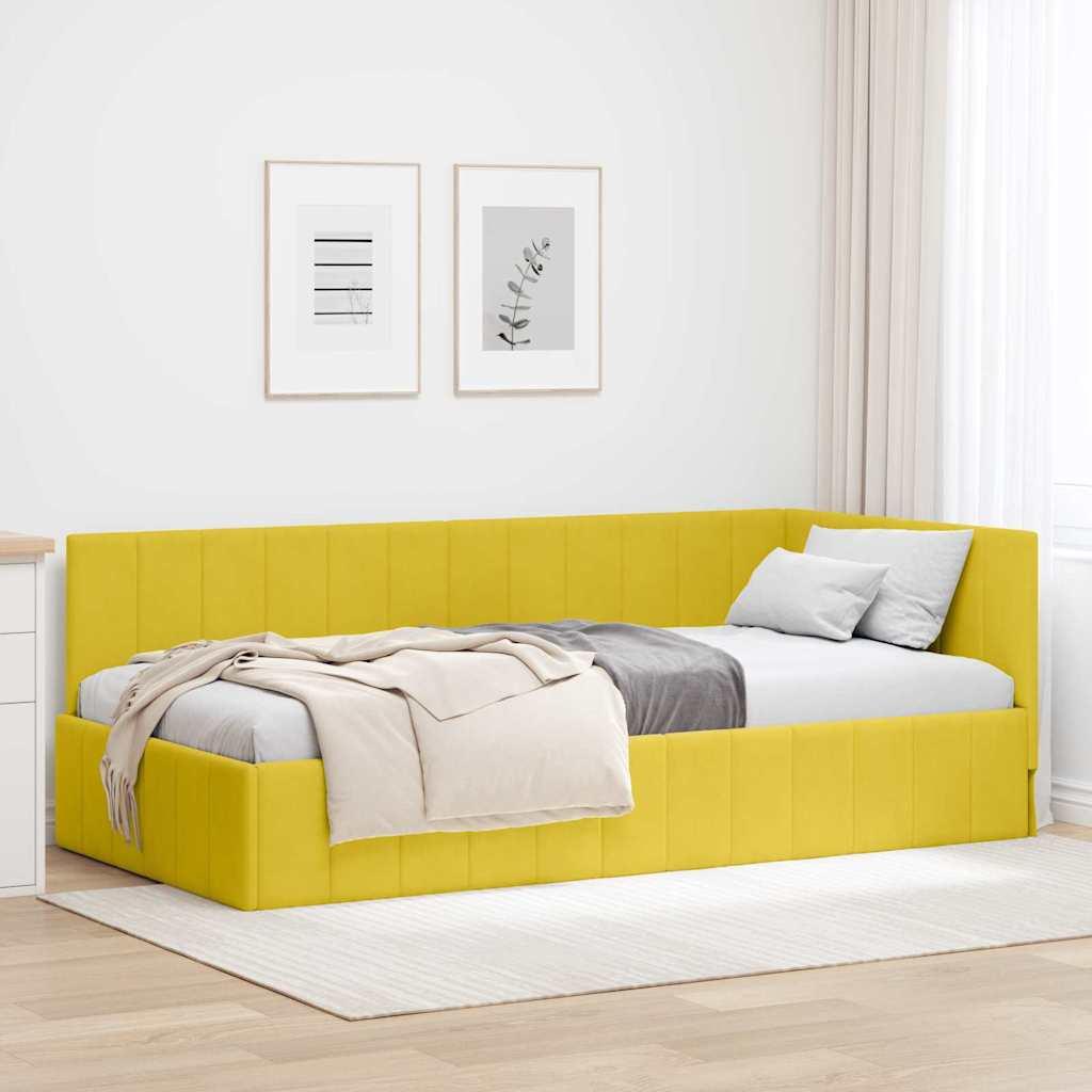Hjørnesengramme med hovedgærde Gul 90 x 190 cm Fløjl billede
