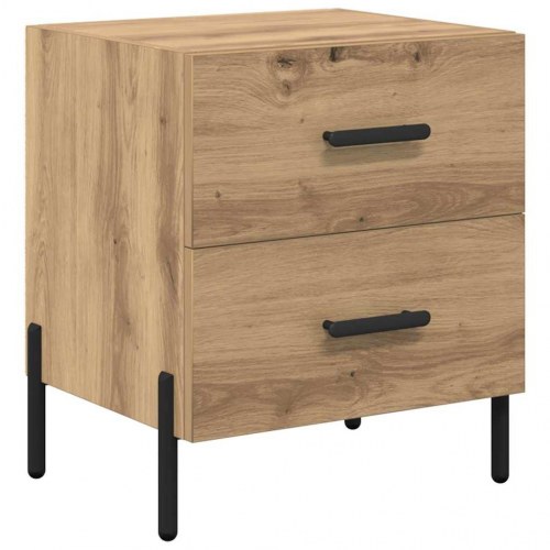 Sengebord i artisan egetræ med 2 skuffer - 40 x 35 x 47,5 cm